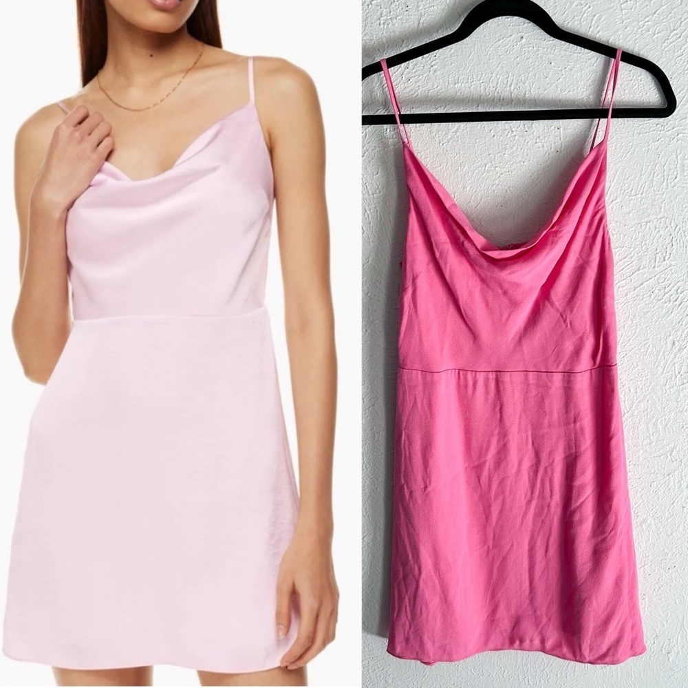 Aritzia Sunday Best Spencer Satin cowl-neck mini dress Bright Pink Sz Medium